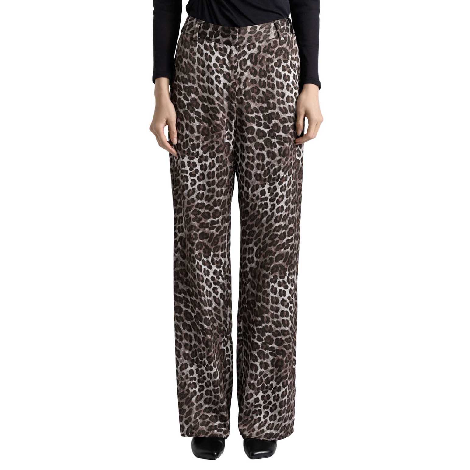 Cue Leopard Viscose Satin Wide Leg Pant